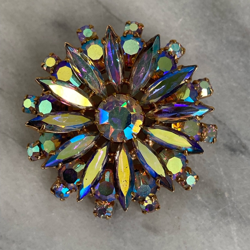 Vintage Crystal Brooch - Aurora Borealis
